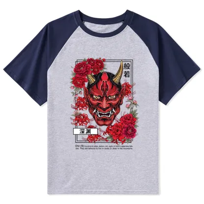 Tokyo-Tiger Cool Oni Floral Art Raglan T-shirt