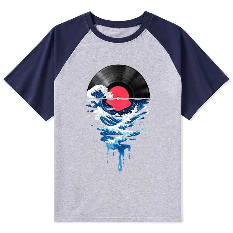 Tokyo-Tiger Vinyl Records And Waves Raglan T-shirt