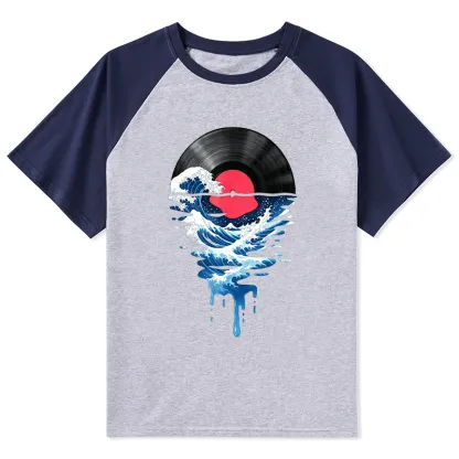 Tokyo-Tiger Vinyl Records And Waves Raglan T-shirt