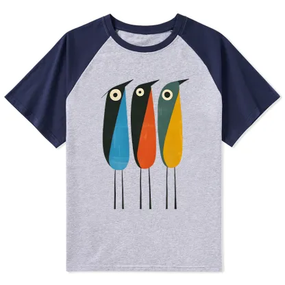 Tokyo-Tiger Bold Shape Birds Raglan T-shirt