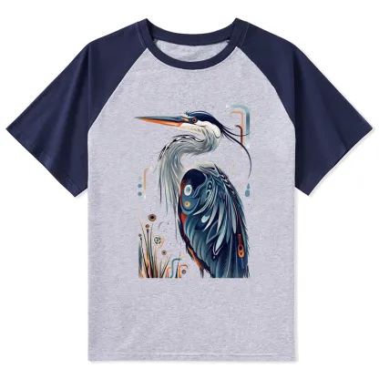 Tokyo-Tiger Stylish Blue Heron Raglan T-shirt