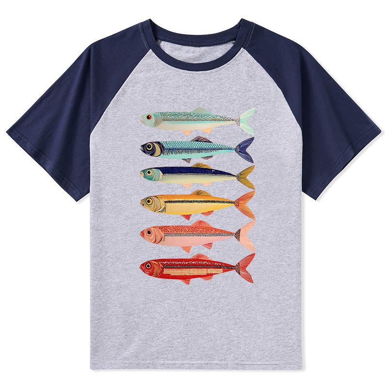 Tokyo-Tiger Colorful Fish Stack Raglan T-shirt