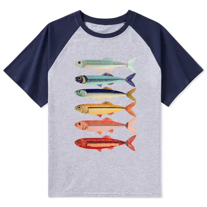 Tokyo-Tiger Colorful Fish Stack Raglan T-shirt