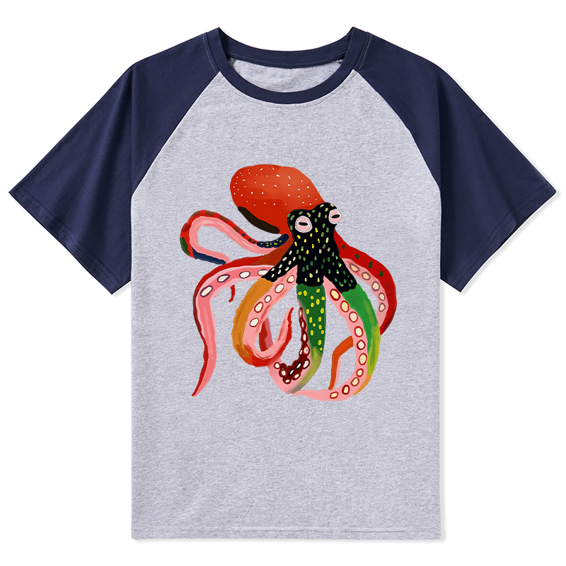 Tokyo-Tiger Colorful Octopus Art Raglan T-shirt