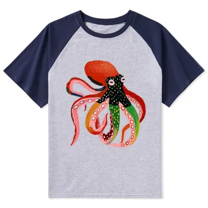 Tokyo-Tiger Colorful Octopus Art Raglan T-shirt