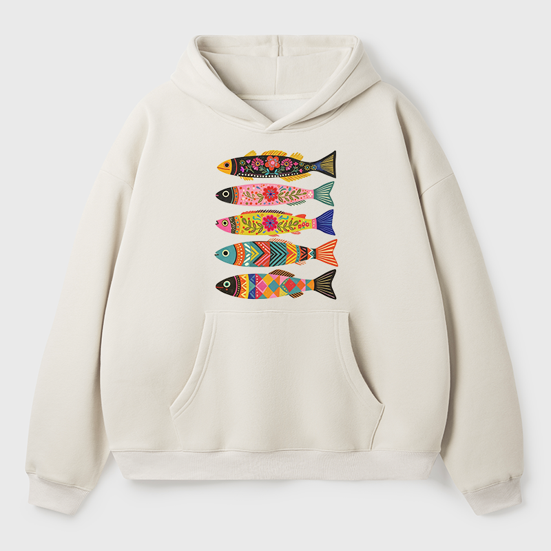 Tokyo-Tiger Colorful Patterned Fish Adult Fleece Hoodie