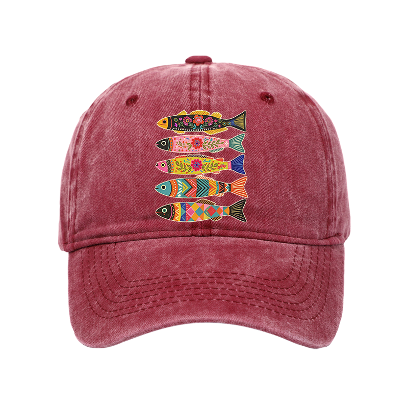 Tokyo-Tiger Colorful Patterned Fish Washed Cap