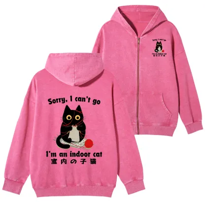 Tokyo-Tiger Indoor Cat Meme Washed Zip Hoodie