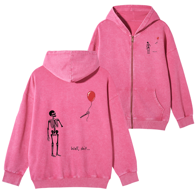Tokyo-Tiger Skeleton Balloon Meme Washed Zip Hoodie
