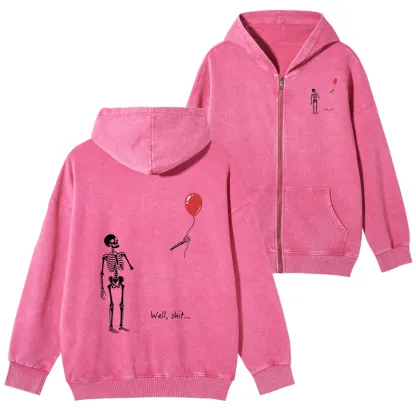 Tokyo-Tiger Skeleton Balloon Meme Washed Zip Hoodie