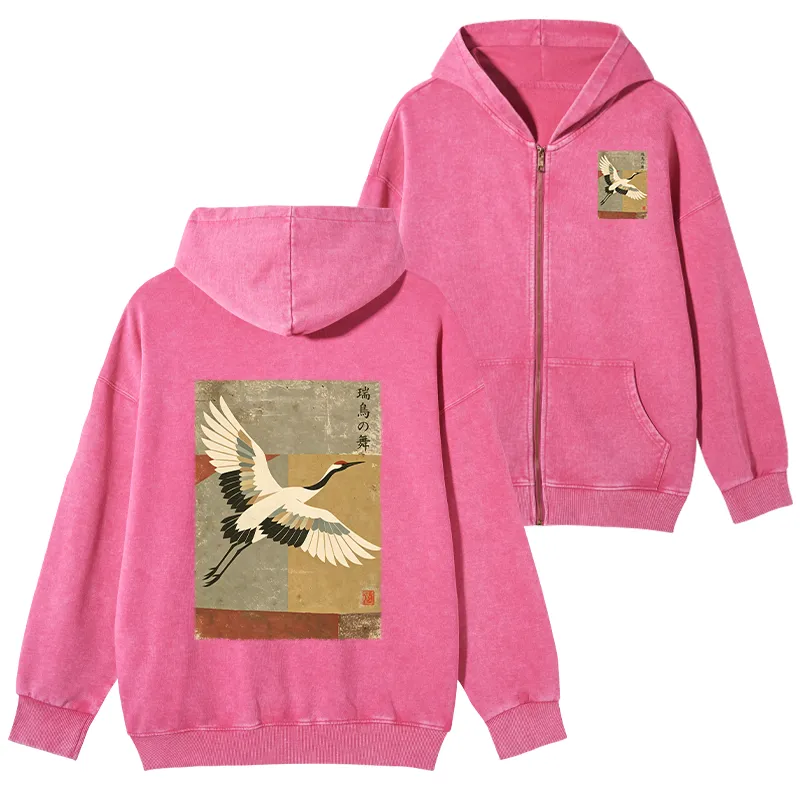 Tokyo-Tiger Crane Spirit Washed Zip Hoodie