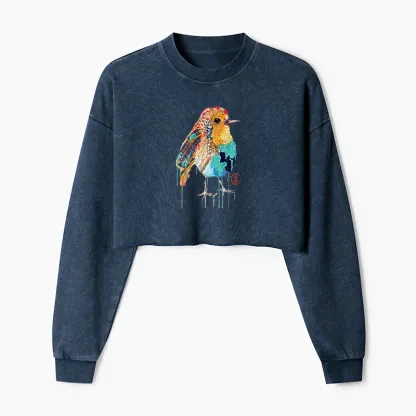 Tokyo-Tiger Sparkly Wild Bird Washed Crop Sweatshirt