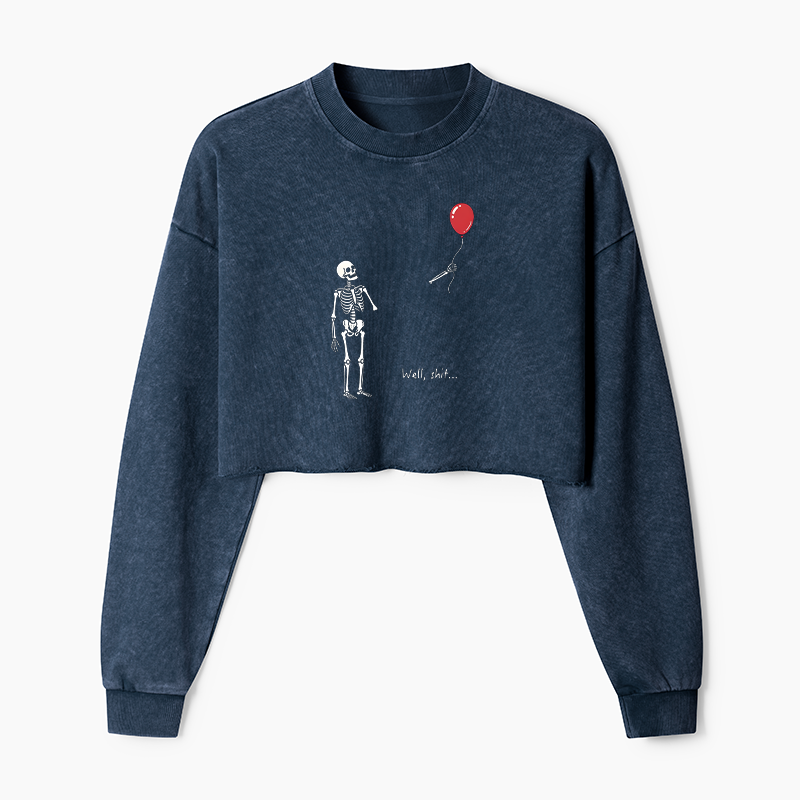 Tokyo-Tiger Skeleton Balloon Meme Washed Crop Sweatshirt Sale