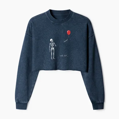Tokyo-Tiger Skeleton Balloon Meme Washed Crop Sweatshirt