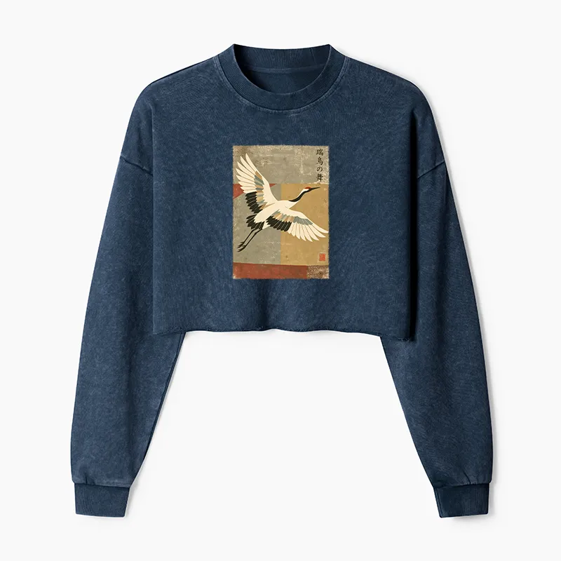 Tokyo-Tiger Crane Spirit Washed Crop Sweatshirt