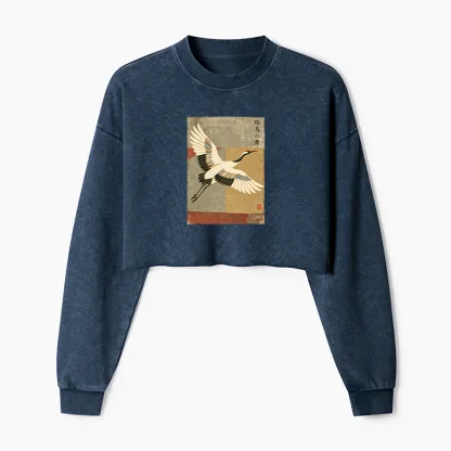 Tokyo-Tiger Crane Spirit Washed Crop Sweatshirt