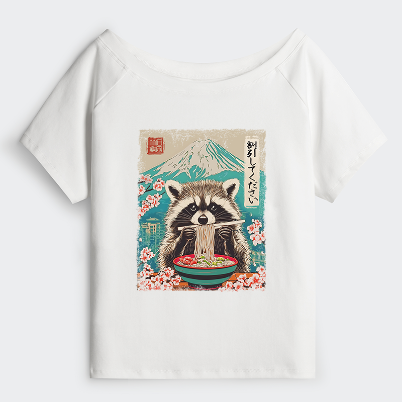 Tokyo-Tiger Please Give Raccoon A Discount Off Shoulder T-Shirt