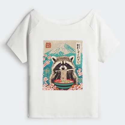 Tokyo-Tiger Please Give Raccoon A Discount Off Shoulder T-Shirt