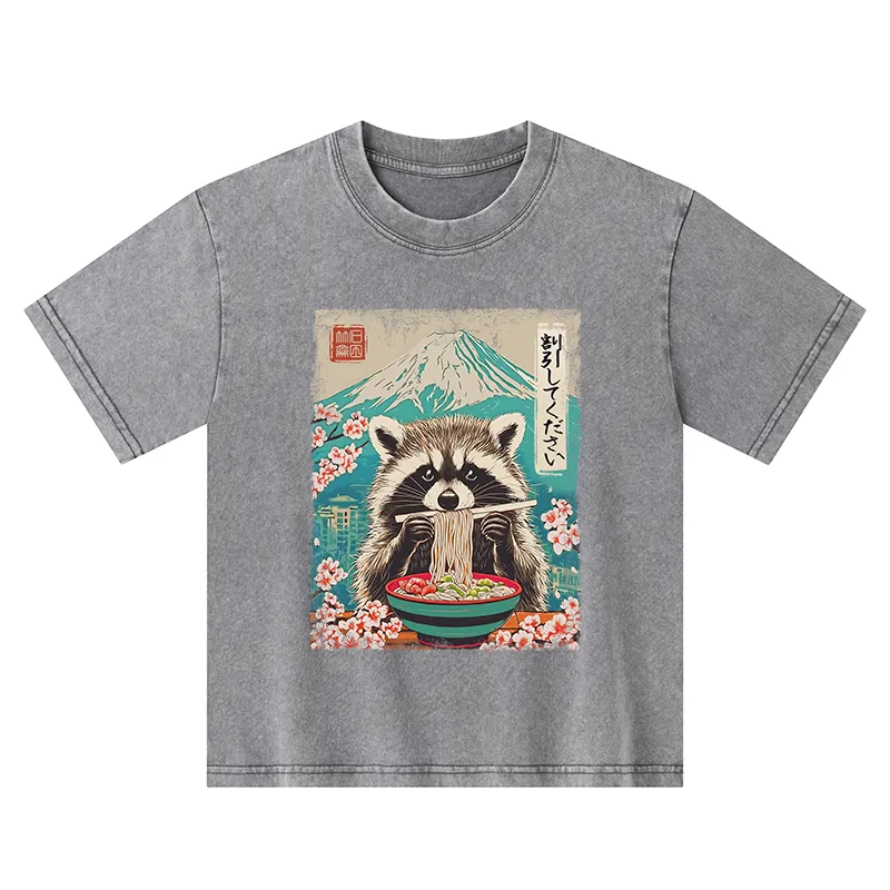 Tokyo-Tiger Please Give Raccoon A Discount Kids Washed T-Shirt