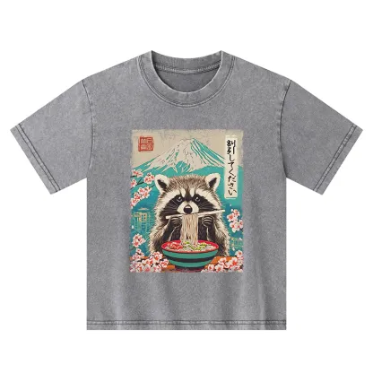 Tokyo-Tiger Please Give Raccoon A Discount Kids Washed T-Shirt