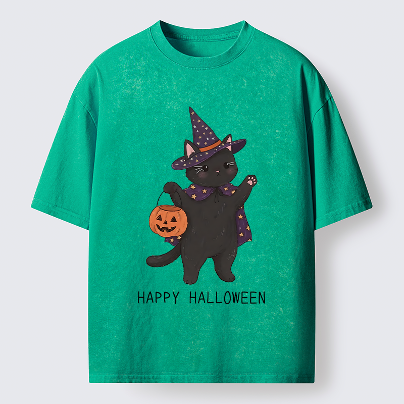 Tokyo‑Tiger Magic Cat Halloween Art Washed T‑Shirt