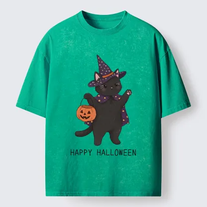 Tokyo‑Tiger Magic Cat Halloween Art Washed T‑Shirt