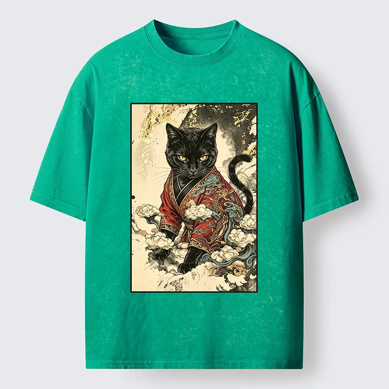 Tokyo‑Tiger Traditional Robe Cat Art Washed T‑Shirt