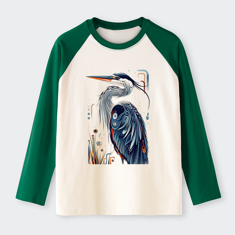 Tokyo-Tiger Stylish Blue Heron Raglan Long Sleeve T-shirt