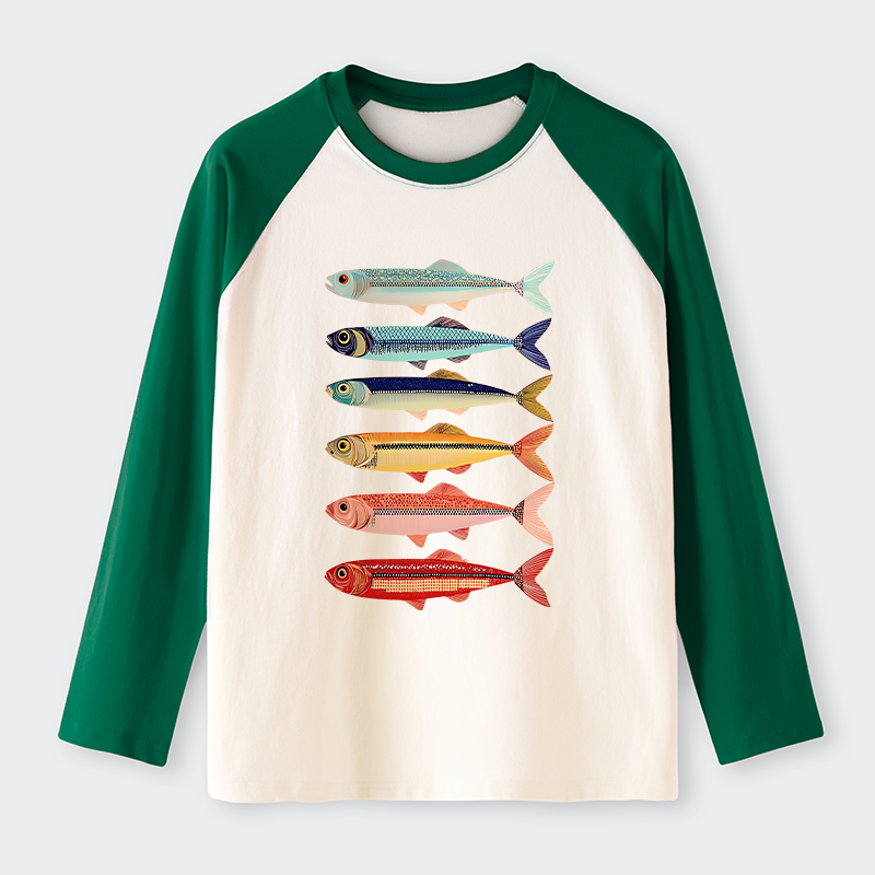 Tokyo-Tiger Colorful Fish Stack Long Sleeve T-shirt