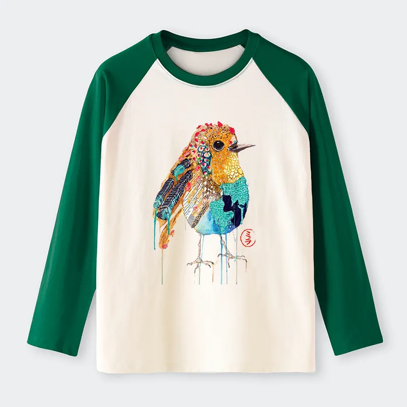 Tokyo-Tiger Sparkly Wild Bird Raglan Long Sleeve T-shirt