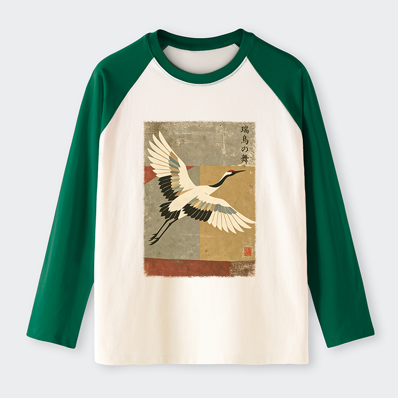 Tokyo-Tiger Crane Spirit Raglan Long Sleeve T-shirt