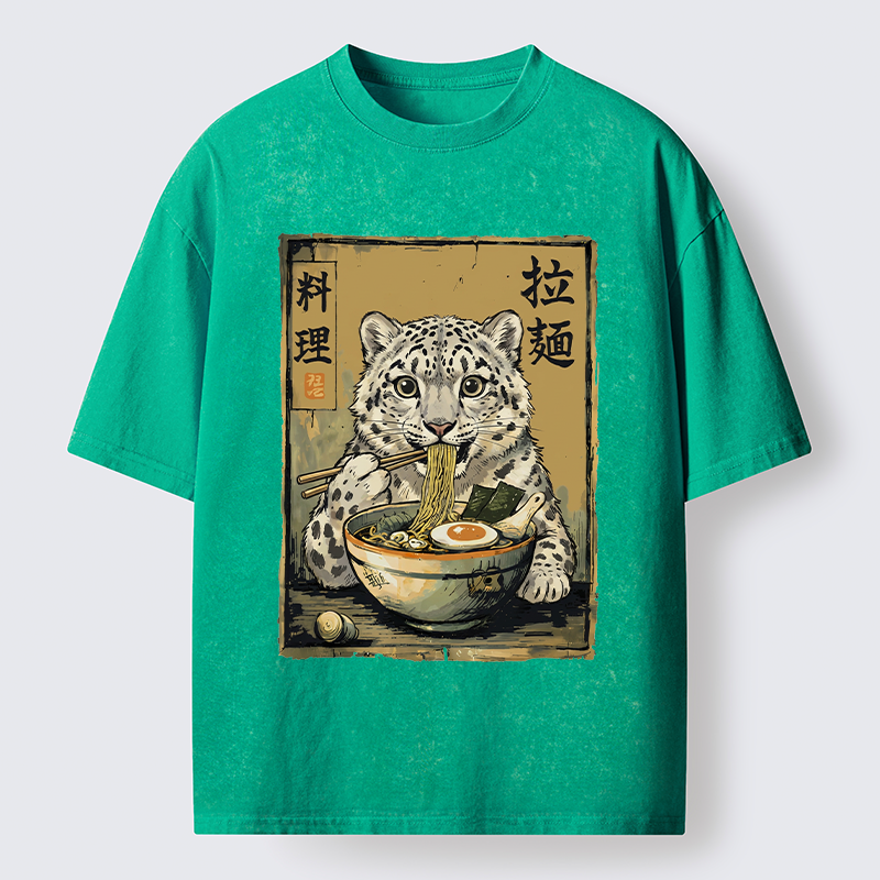 Tokyo‑Tiger Snow Leopard Ramen Washed T-Shirt