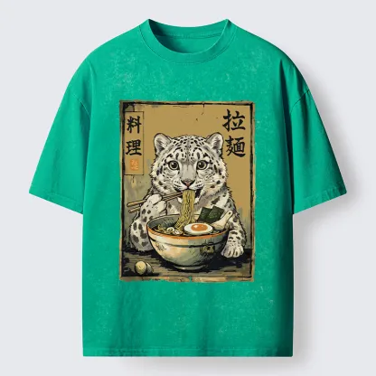 Tokyo‑Tiger Snow Leopard Ramen Washed T-Shirt