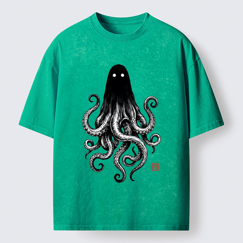 Tokyo‑Tiger Spooky Ghost Octopus Washed T‑Shirt