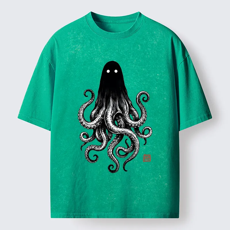 Tokyo‑Tiger Spooky Ghost Octopus Washed T‑Shirt