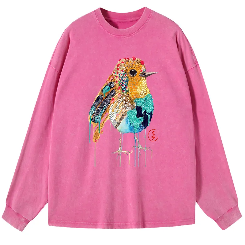 Tokyo-Tiger Sparkly Wild Bird Washed Long Sleeve T-Shirt