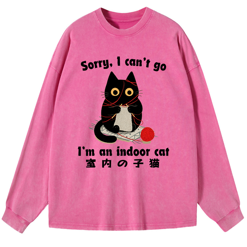 Tokyo-Tiger Indoor Cat Meme Washed Long Sleeve T-Shirt