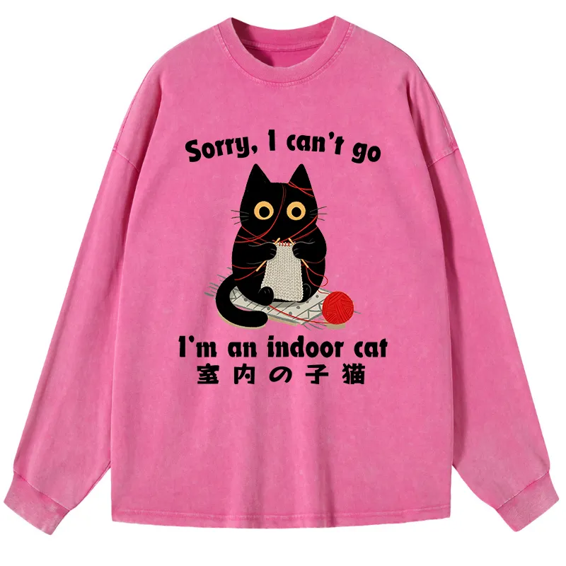 Tokyo-Tiger Indoor Cat Meme Washed Long Sleeve T-Shirt