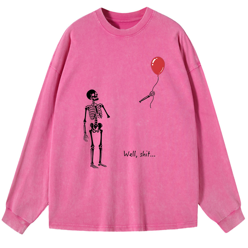 Tokyo-Tiger Skeleton Balloon Meme Washed Long Sleeve T-Shirt