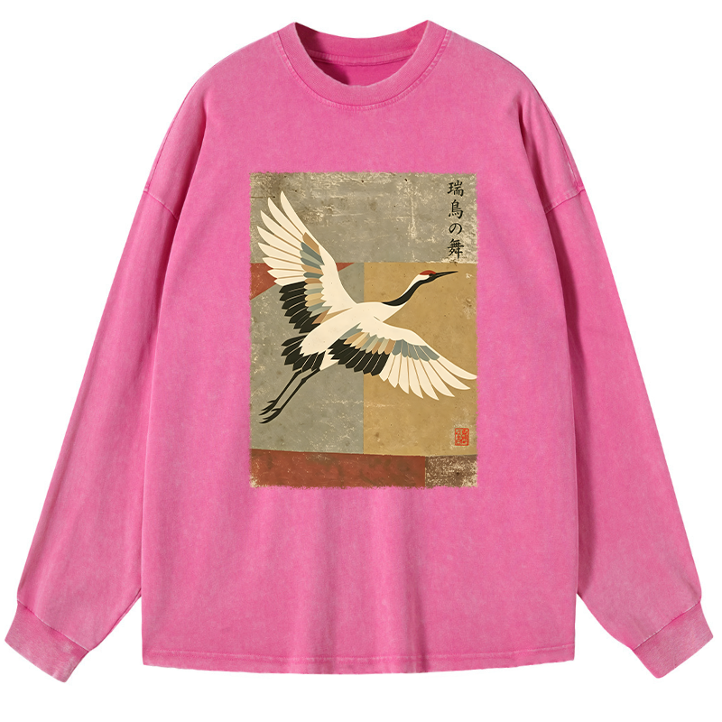 Tokyo-Tiger Crane Spirit Washed Long Sleeve T-Shirt