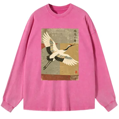 Tokyo-Tiger Crane Spirit Washed Long Sleeve T-Shirt