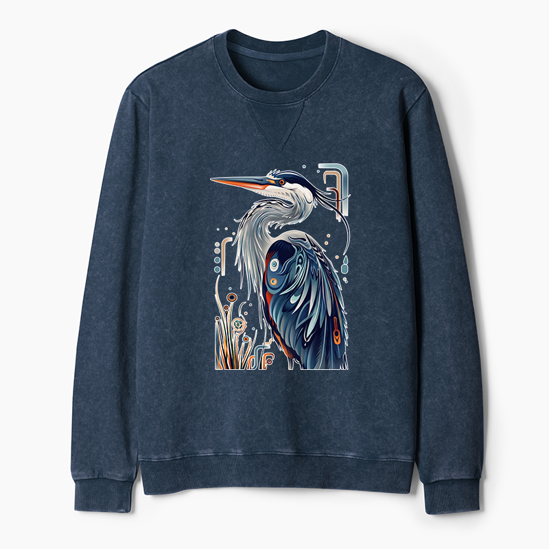 Tokyo-Tiger Stylish Blue Heron Washed Terry Sweatshirt