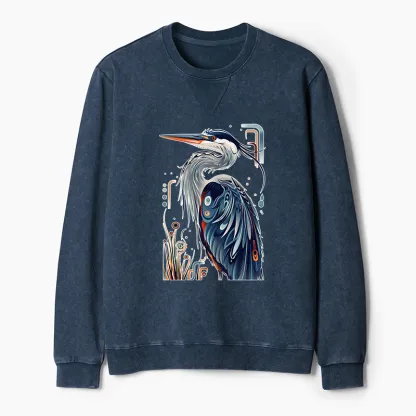 Tokyo-Tiger Stylish Blue Heron Washed Terry Sweatshirt