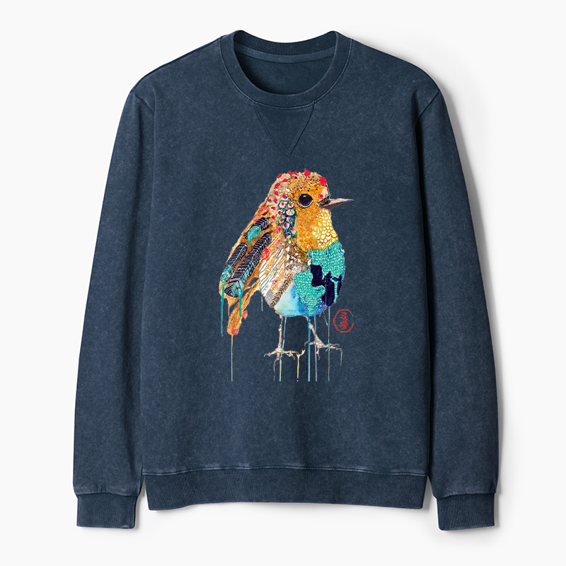 Tokyo-Tiger Sparkly Wild Bird Washed Terry Sweatshirt