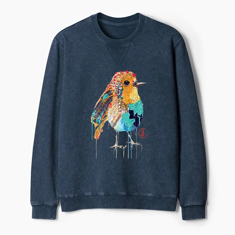 Tokyo-Tiger Sparkly Wild Bird Washed Terry Sweatshirt