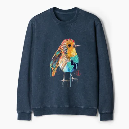 Tokyo-Tiger Sparkly Wild Bird Washed Terry Sweatshirt