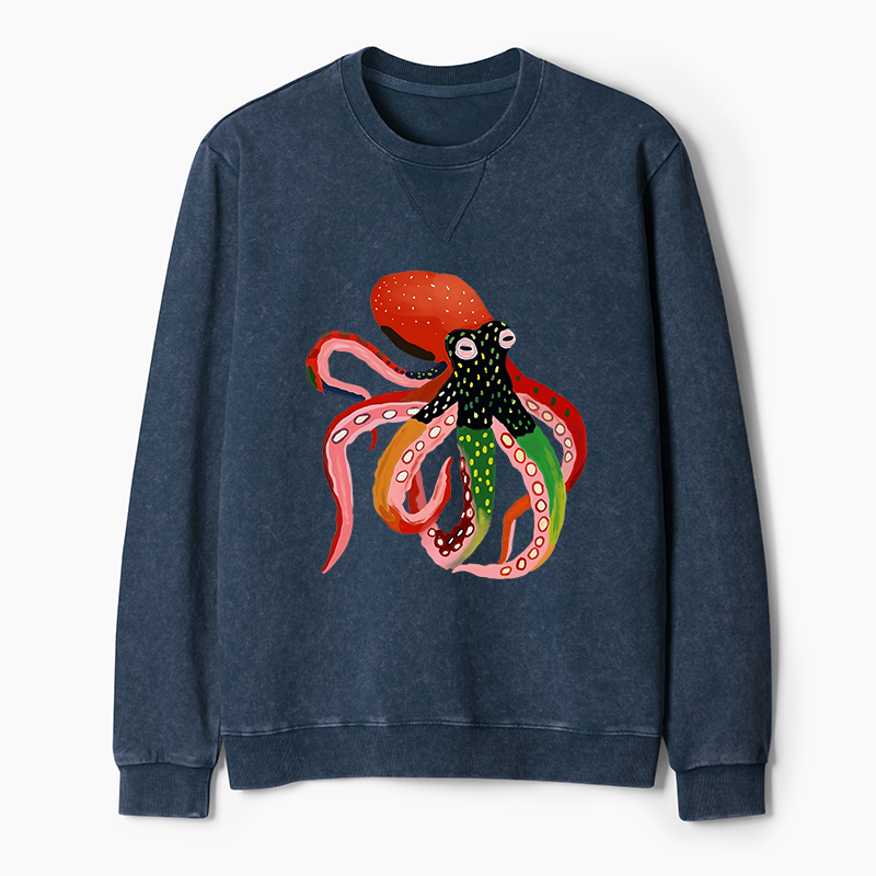 Tokyo-Tiger Colorful Octopus Art Washed Terry Sweatshirt