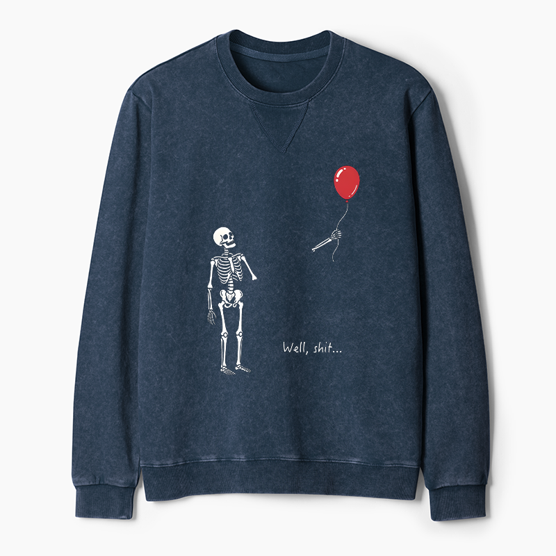 Tokyo-Tiger Skeleton Balloon Meme Washed Terry Sweatshirt