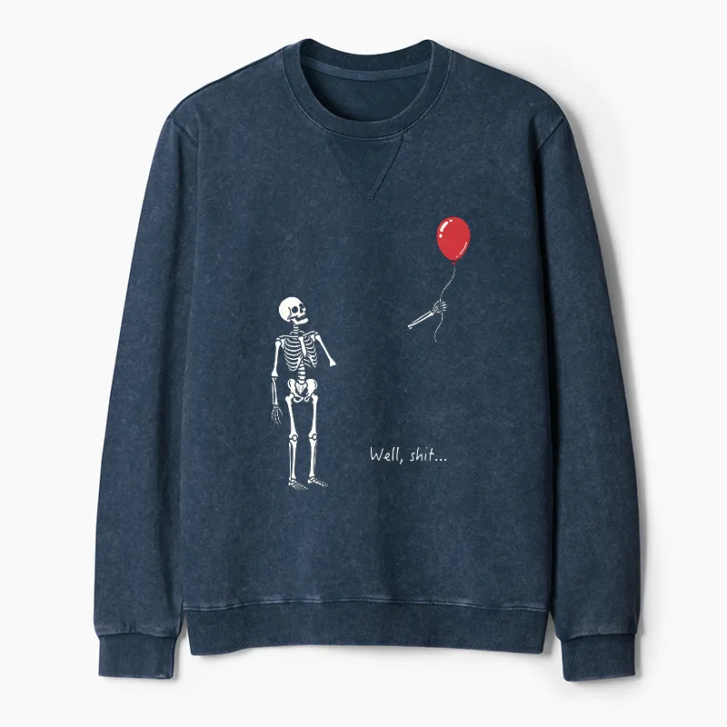 Tokyo-Tiger Skeleton Balloon Meme Washed Terry Sweatshirt