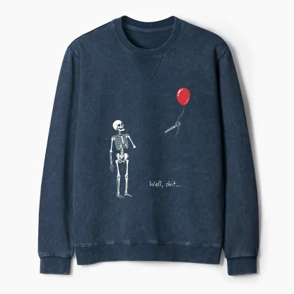 Tokyo-Tiger Skeleton Balloon Meme Washed Terry Sweatshirt
